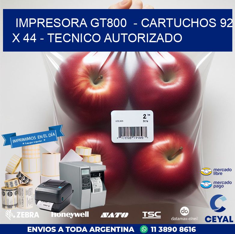 IMPRESORA GT800  – CARTUCHOS 92 x 44 – TECNICO AUTORIZADO