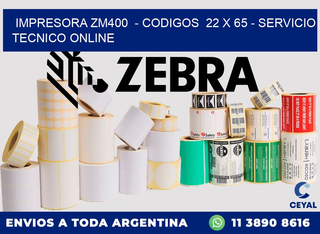 IMPRESORA ZM400  - CODIGOS  22 x 65 - SERVICIO TECNICO ONLINE