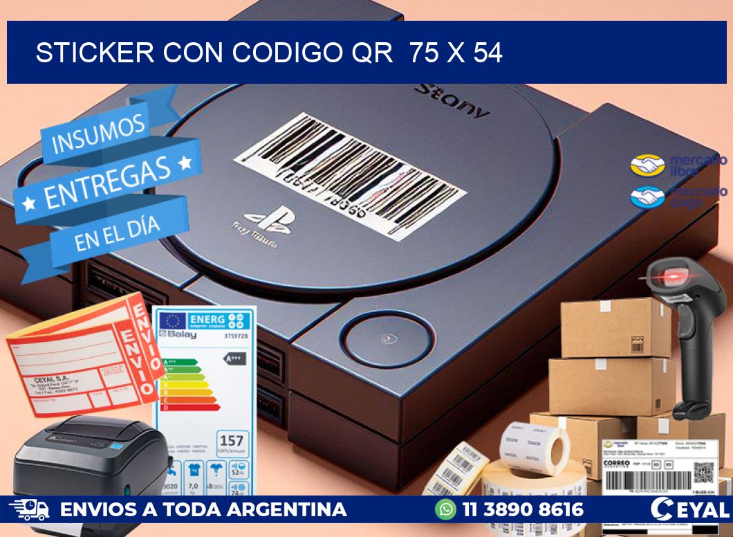 STICKER CON CODIGO QR  75 x 54