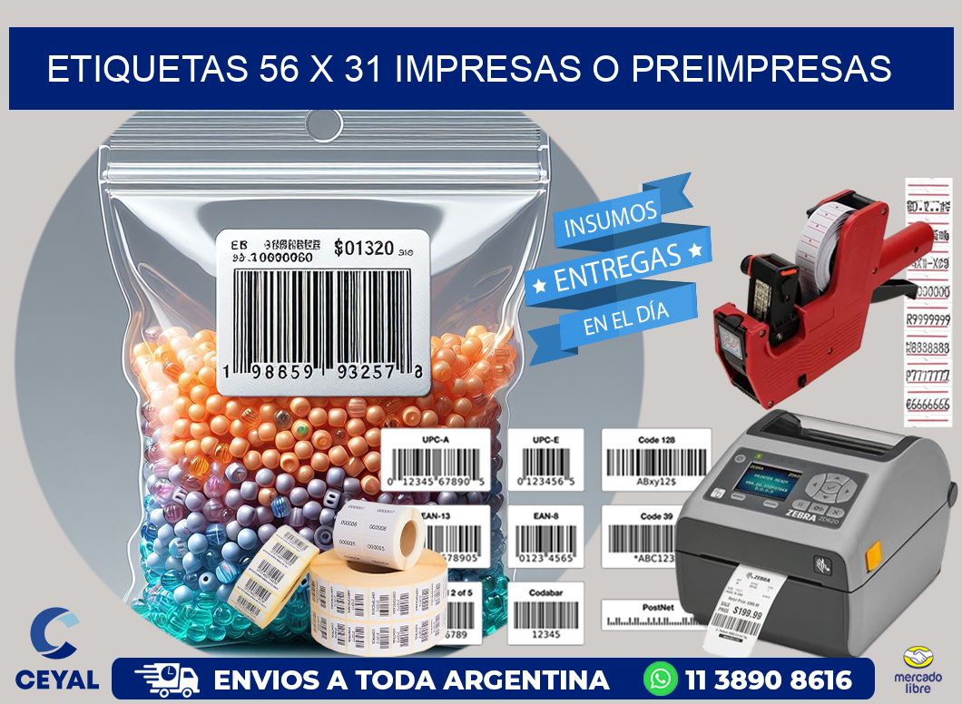 ETIQUETAS 56 x 31 IMPRESAS O PREIMPRESAS