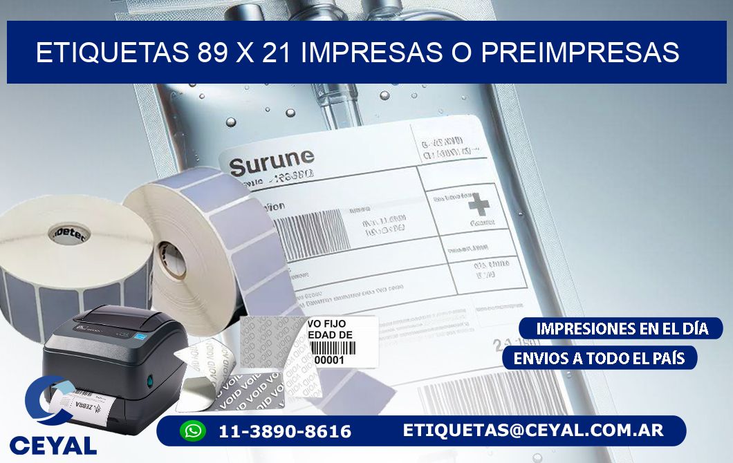 ETIQUETAS 89 x 21 IMPRESAS O PREIMPRESAS