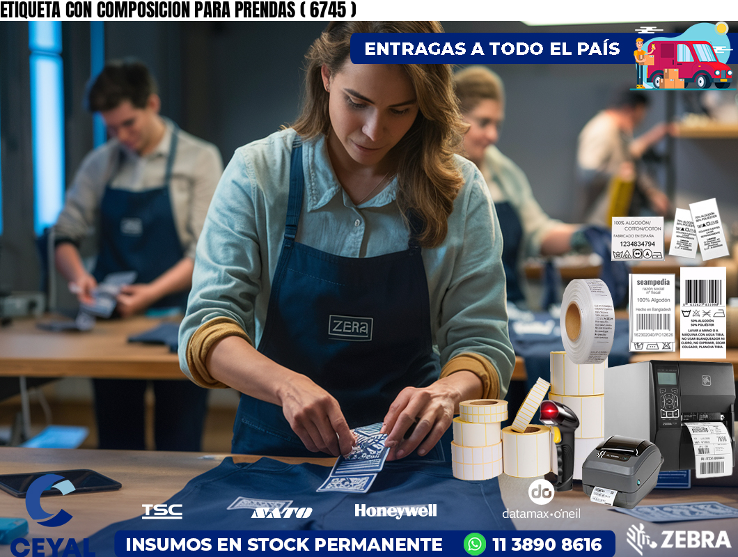 ETIQUETA CON COMPOSICION PARA PRENDAS ( 6745 )