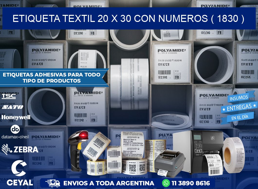 ETIQUETA TEXTIL 20 X 30 CON NUMEROS ( 1830 )