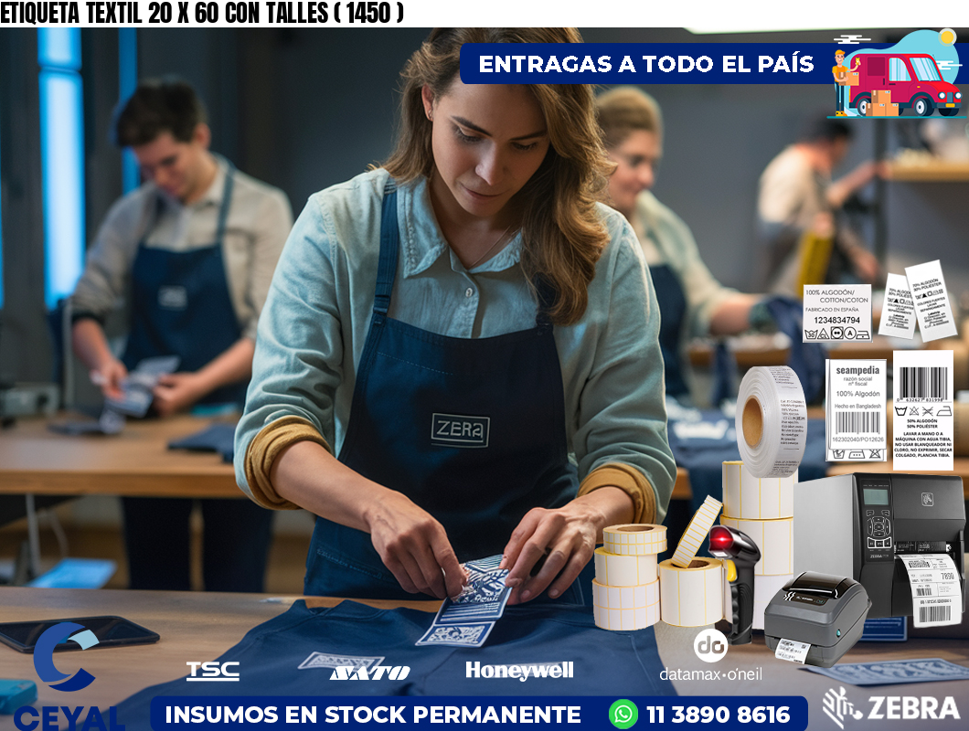 ETIQUETA TEXTIL 20 X 60 CON TALLES ( 1450 )