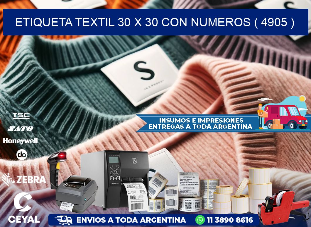 ETIQUETA TEXTIL 30 X 30 CON NUMEROS ( 4905 )