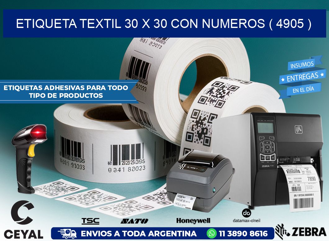 ETIQUETA TEXTIL 30 X 30 CON NUMEROS ( 4905 )