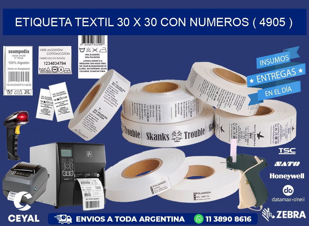 ETIQUETA TEXTIL 30 X 30 CON NUMEROS ( 4905 )