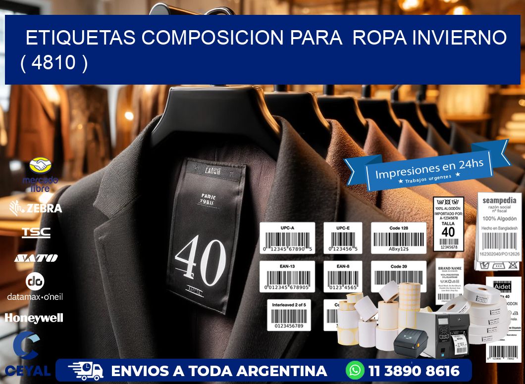 ETIQUETAS COMPOSICION PARA  ROPA INVIERNO   ( 4810 )