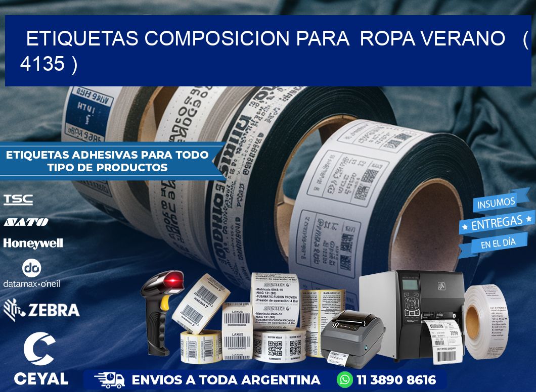 ETIQUETAS COMPOSICION PARA  ROPA VERANO   ( 4135 )