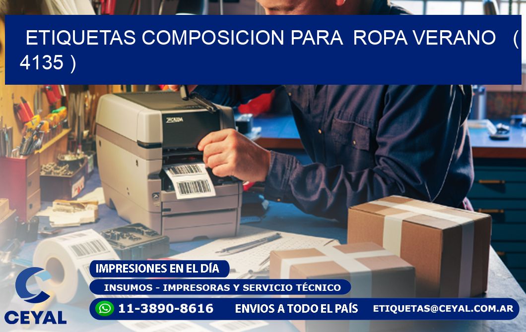 ETIQUETAS COMPOSICION PARA  ROPA VERANO   ( 4135 )