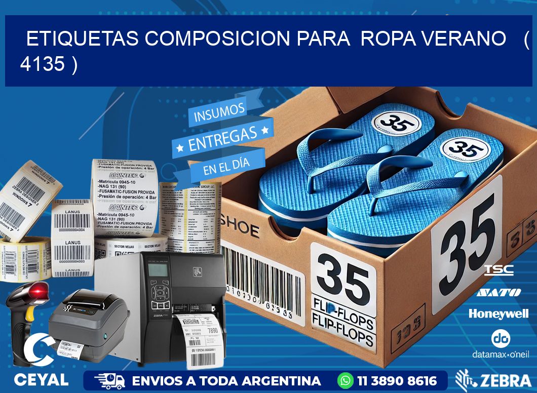 ETIQUETAS COMPOSICION PARA  ROPA VERANO   ( 4135 )
