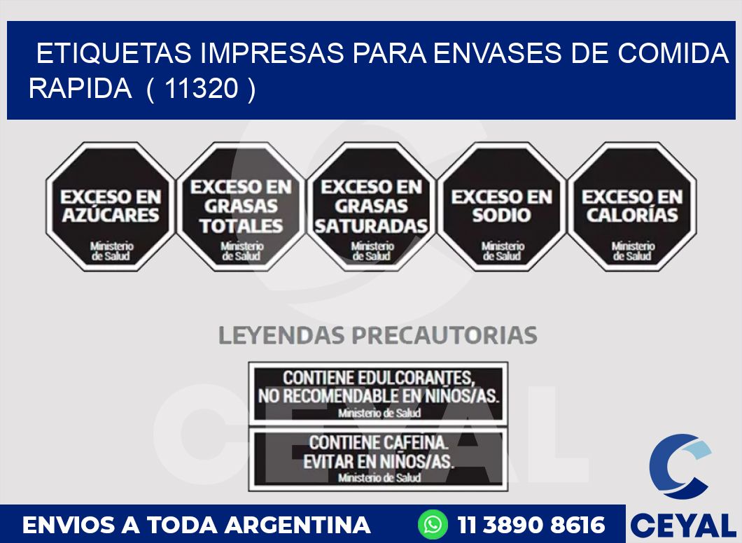 ETIQUETAS IMPRESAS PARA ENVASES DE COMIDA RAPIDA  ( 11320 )