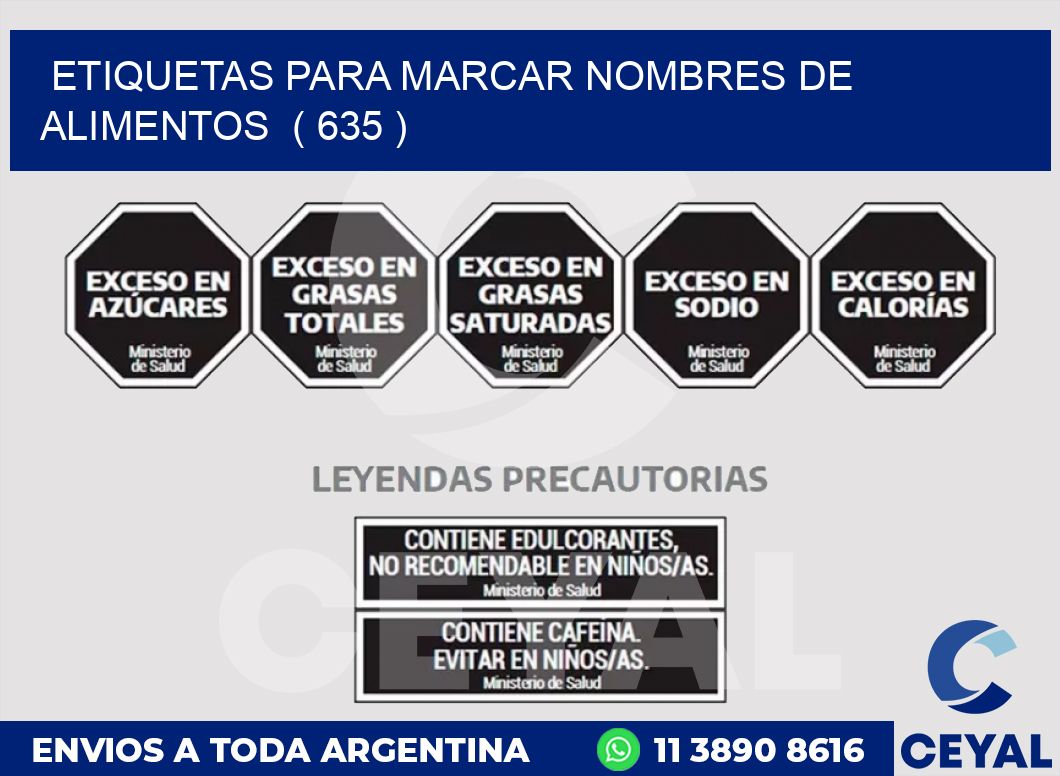 ETIQUETAS PARA MARCAR NOMBRES DE ALIMENTOS  ( 635 )