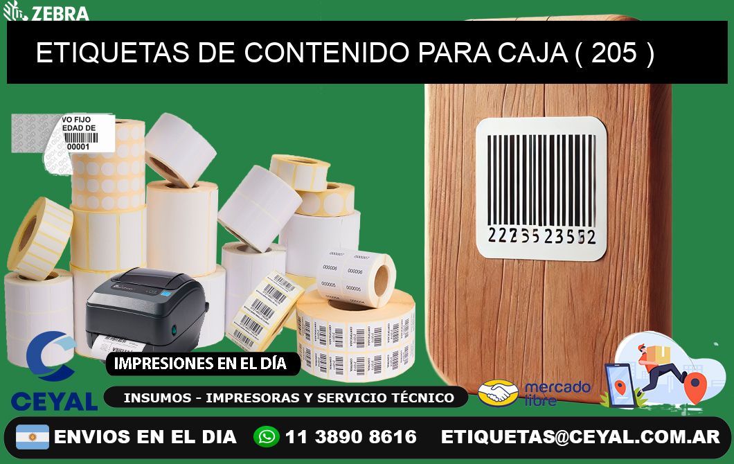 ETIQUETAS DE CONTENIDO PARA CAJA ( 205 )