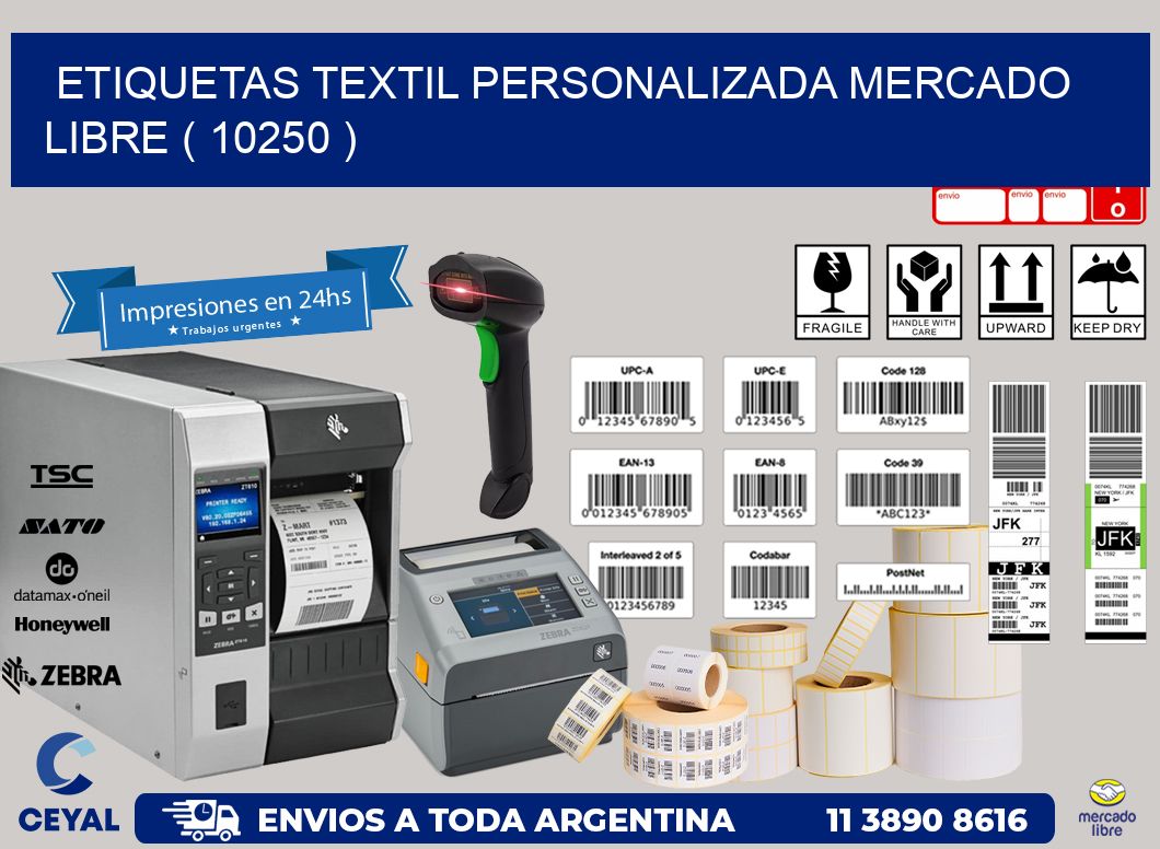 ETIQUETAS TEXTIL PERSONALIZADA MERCADO LIBRE ( 10250 )