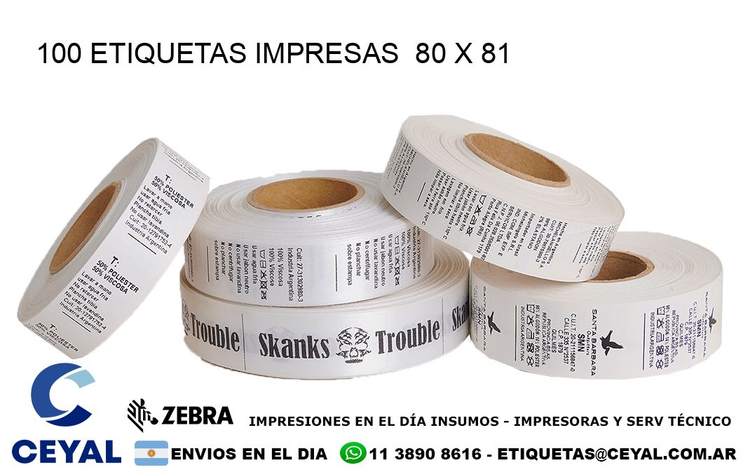 100 ETIQUETAS IMPRESAS  80 x 81