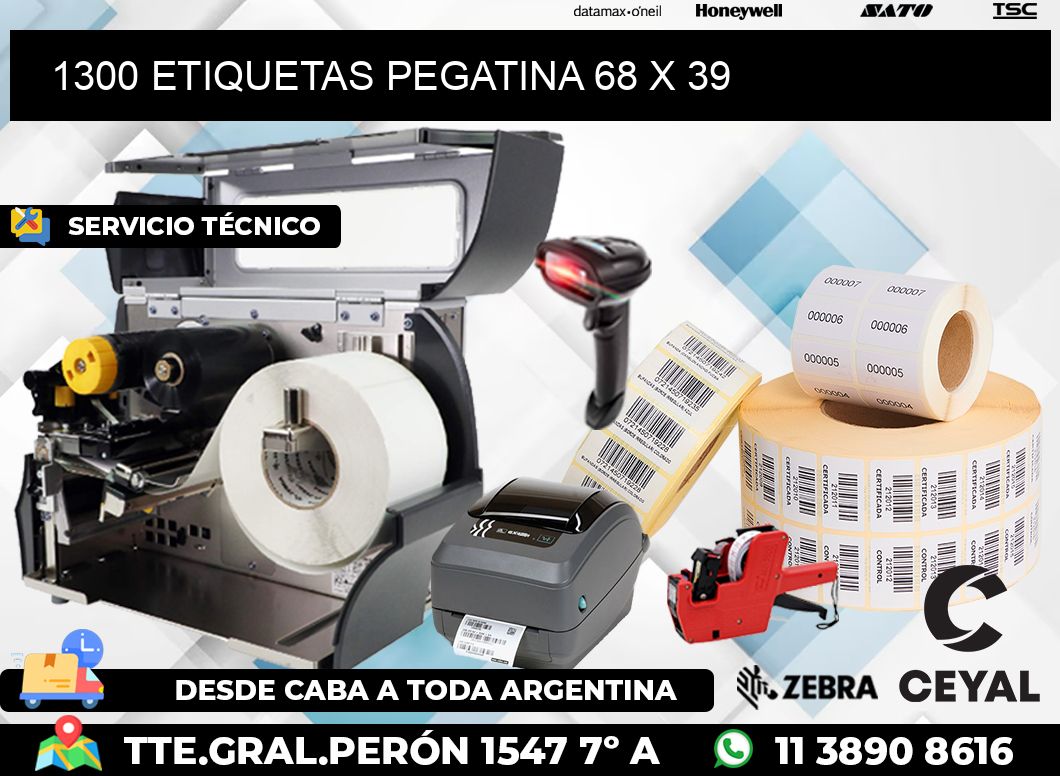 1300 ETIQUETAS PEGATINA 68 x 39