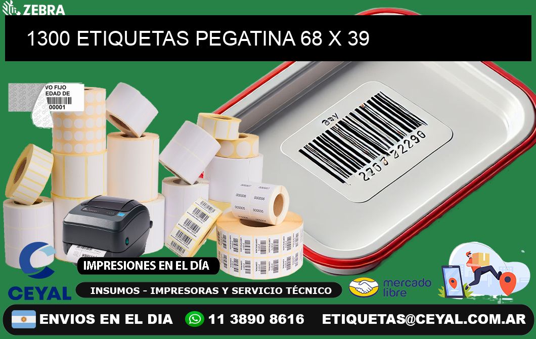 1300 ETIQUETAS PEGATINA 68 x 39