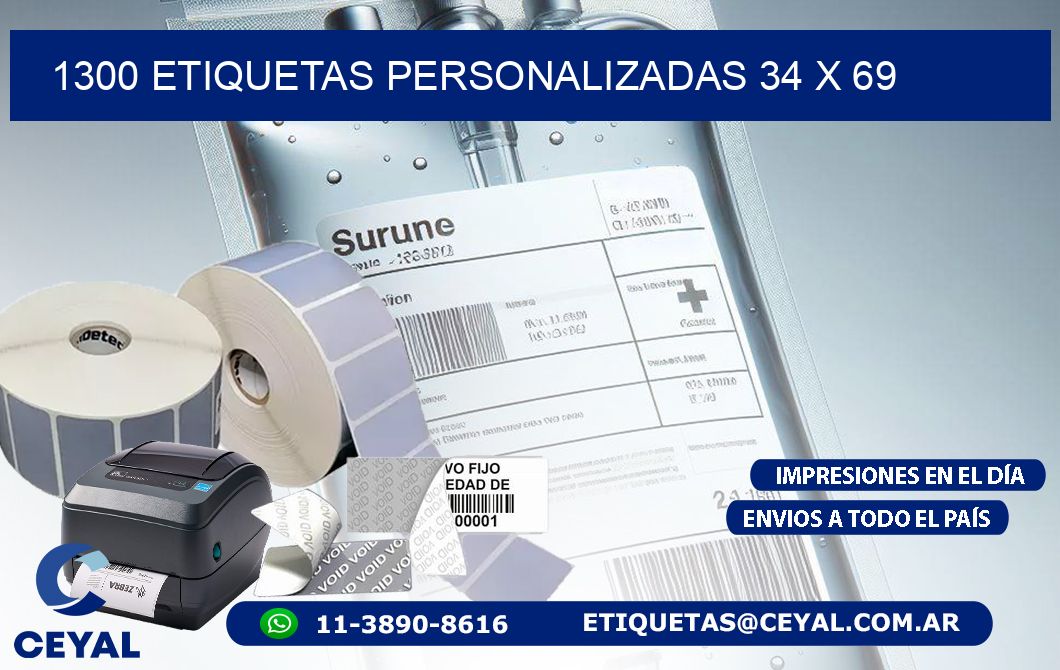 1300 ETIQUETAS PERSONALIZADAS 34 x 69