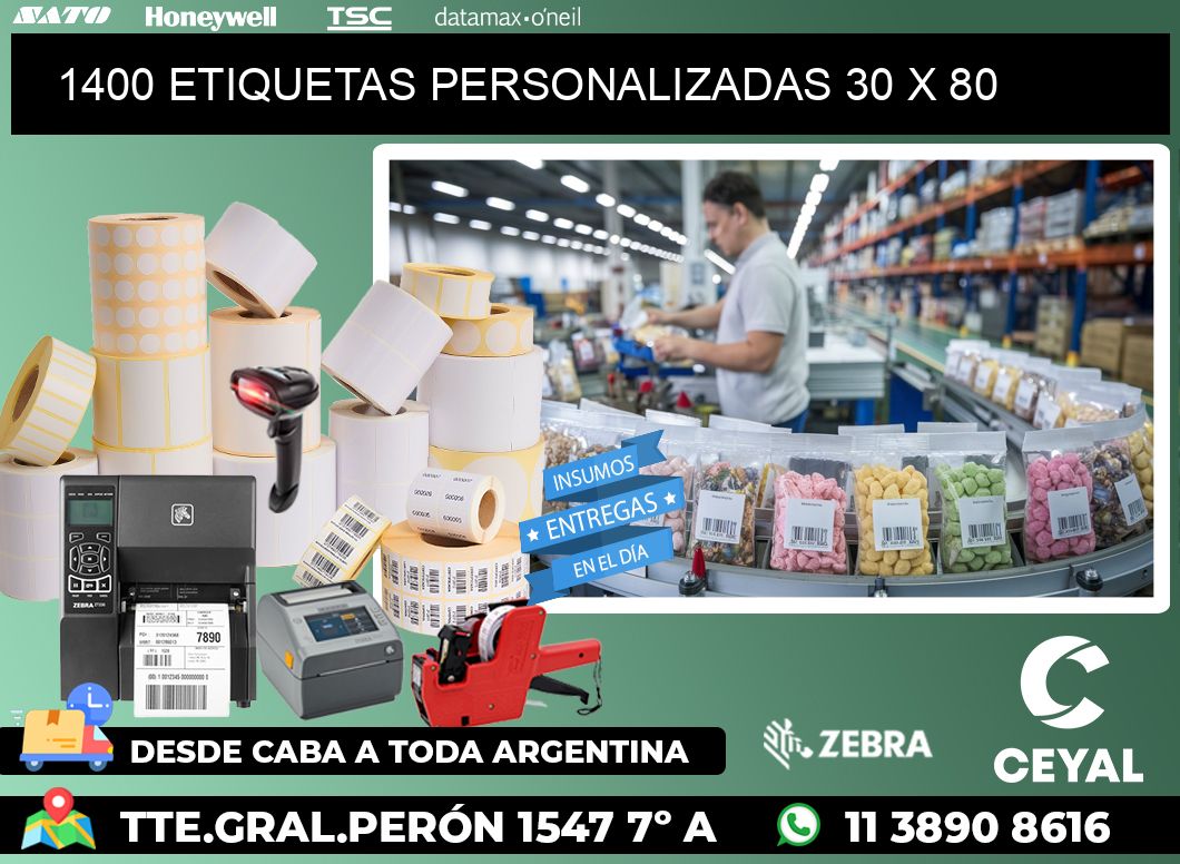 1400 ETIQUETAS PERSONALIZADAS 30 x 80