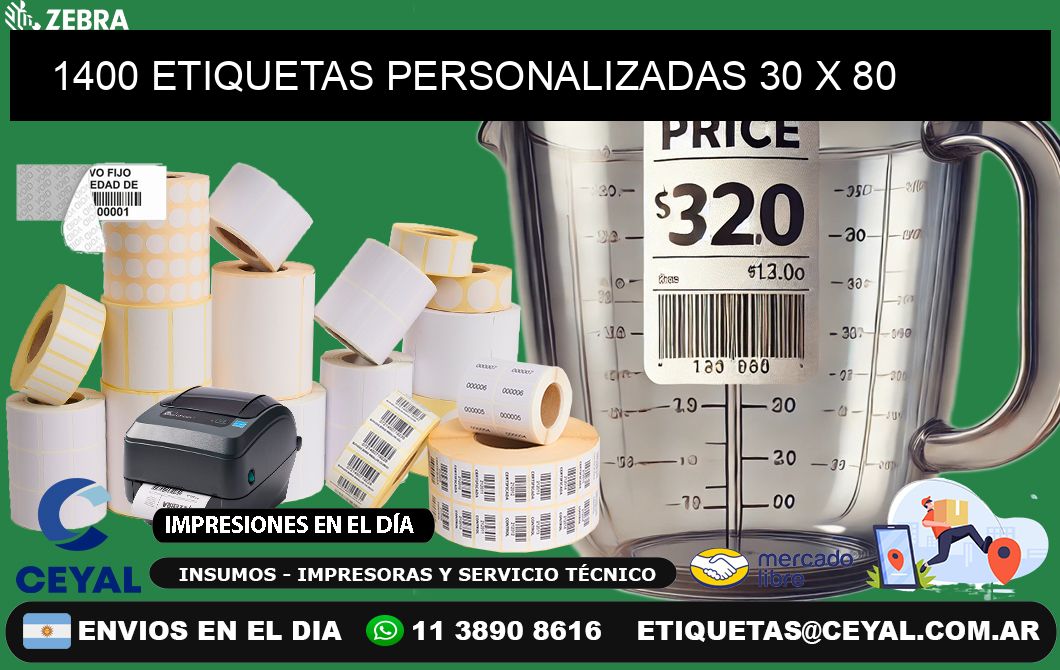 1400 ETIQUETAS PERSONALIZADAS 30 x 80