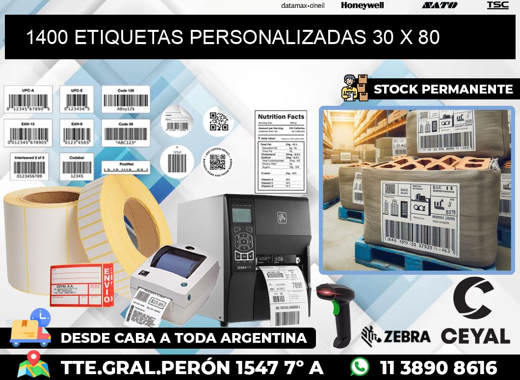 1400 ETIQUETAS PERSONALIZADAS 30 x 80
