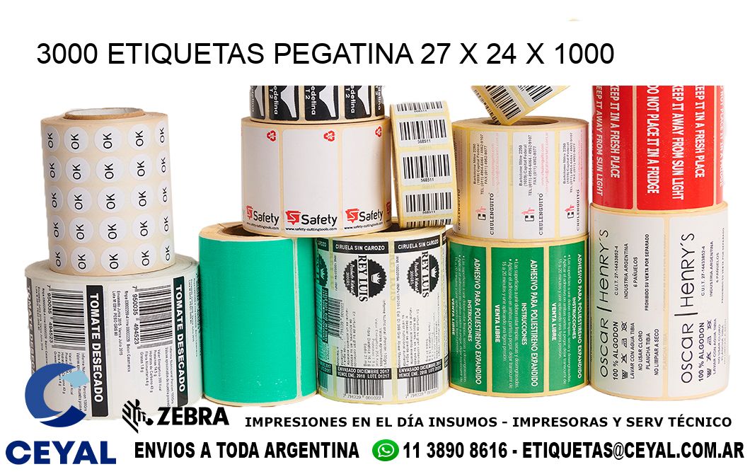 3000 ETIQUETAS PEGATINA 27 x 24 x 1000