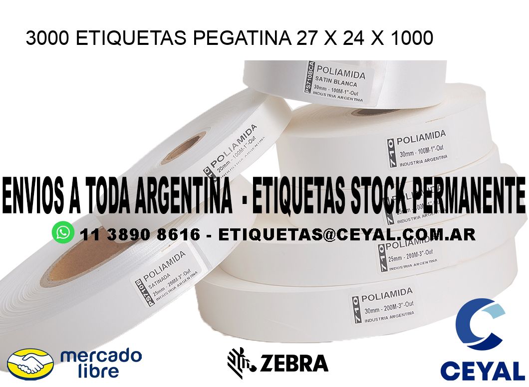 3000 ETIQUETAS PEGATINA 27 x 24 x 1000