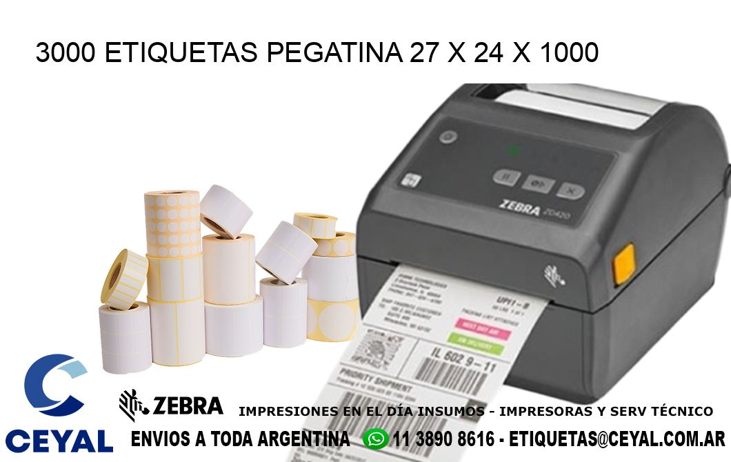 3000 ETIQUETAS PEGATINA 27 x 24 x 1000