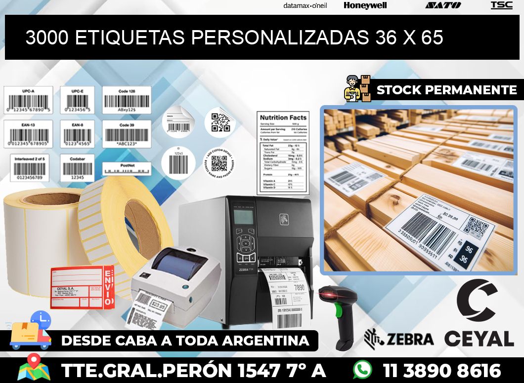 3000 ETIQUETAS PERSONALIZADAS 36 x 65