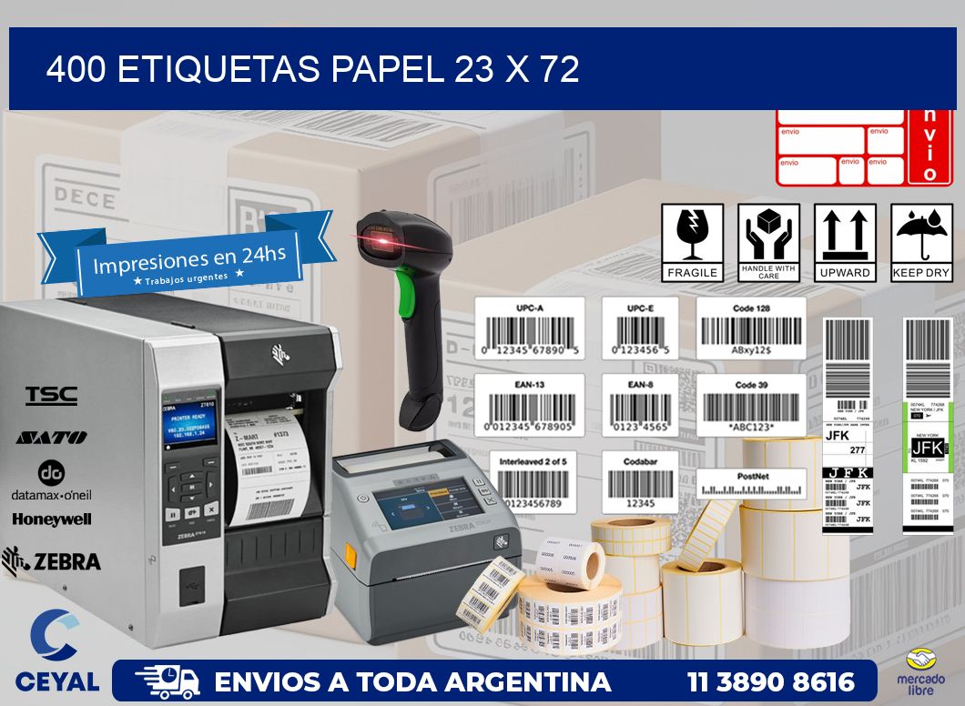 400 ETIQUETAS PAPEL 23 x 72