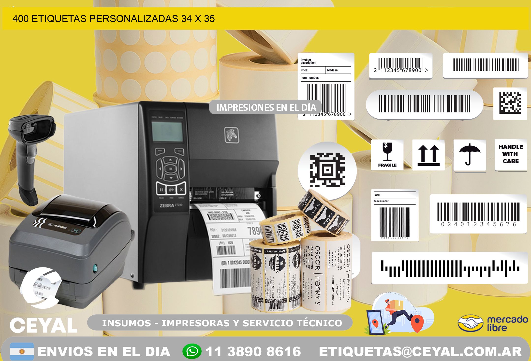 400 ETIQUETAS PERSONALIZADAS 34 x 35