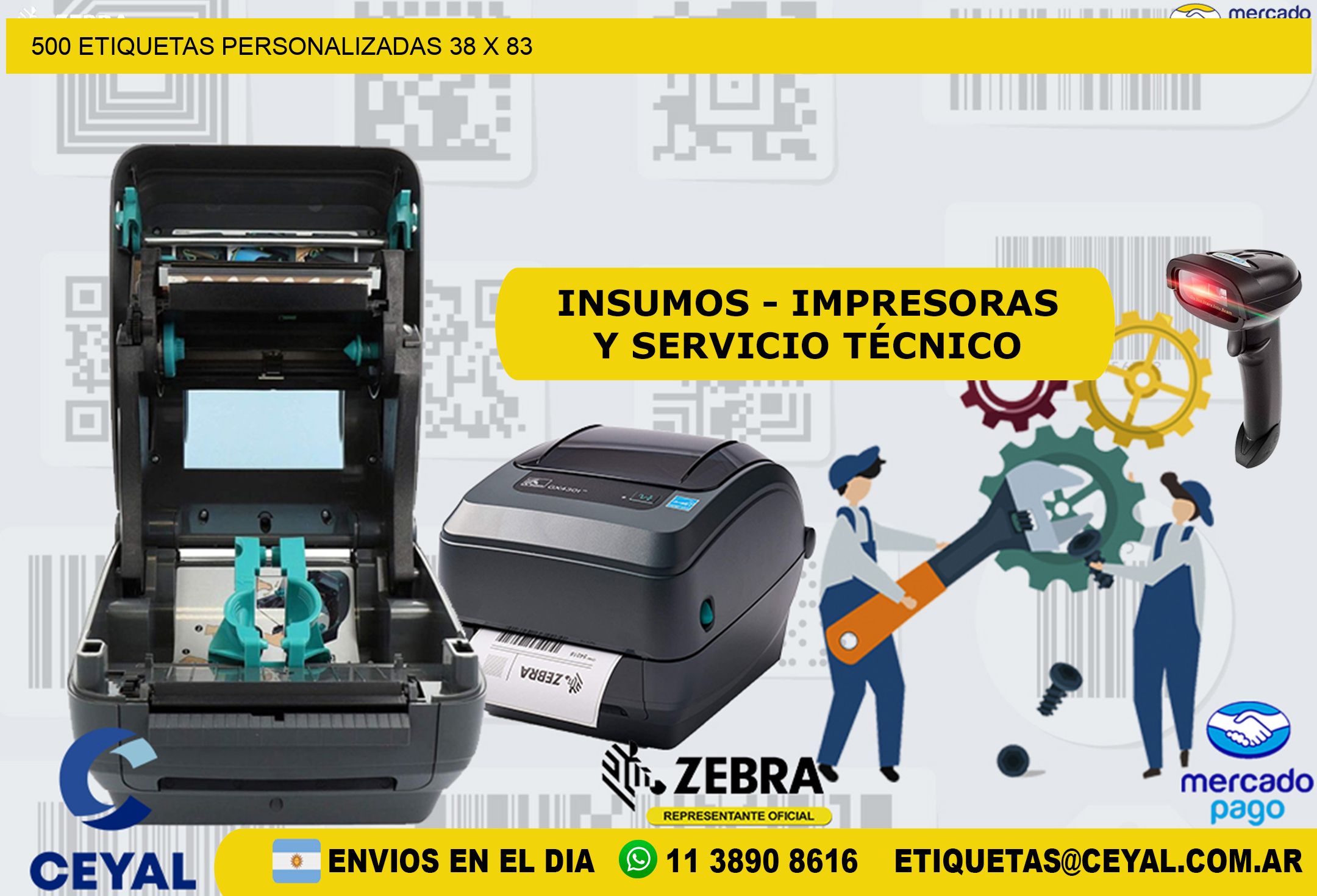 500 ETIQUETAS PERSONALIZADAS 38 x 83
