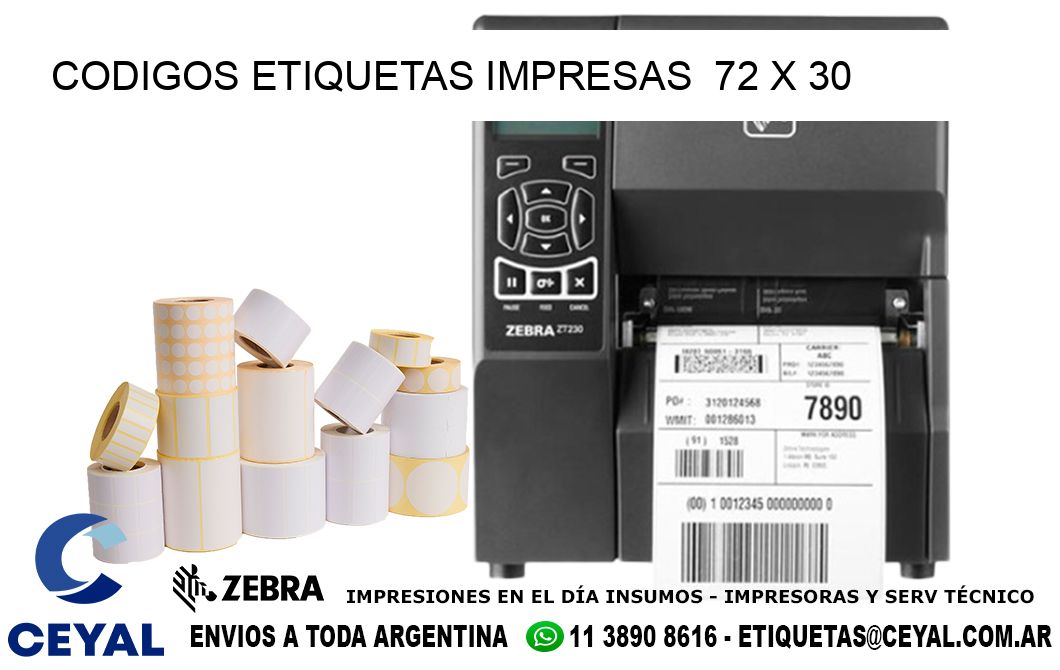 CODIGOS ETIQUETAS IMPRESAS  72 x 30