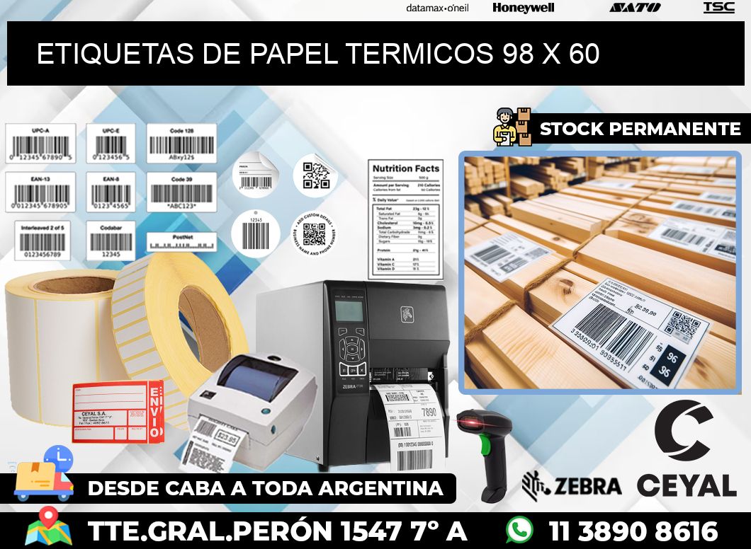 ETIQUETAS DE PAPEL TERMICOS 98 x 60