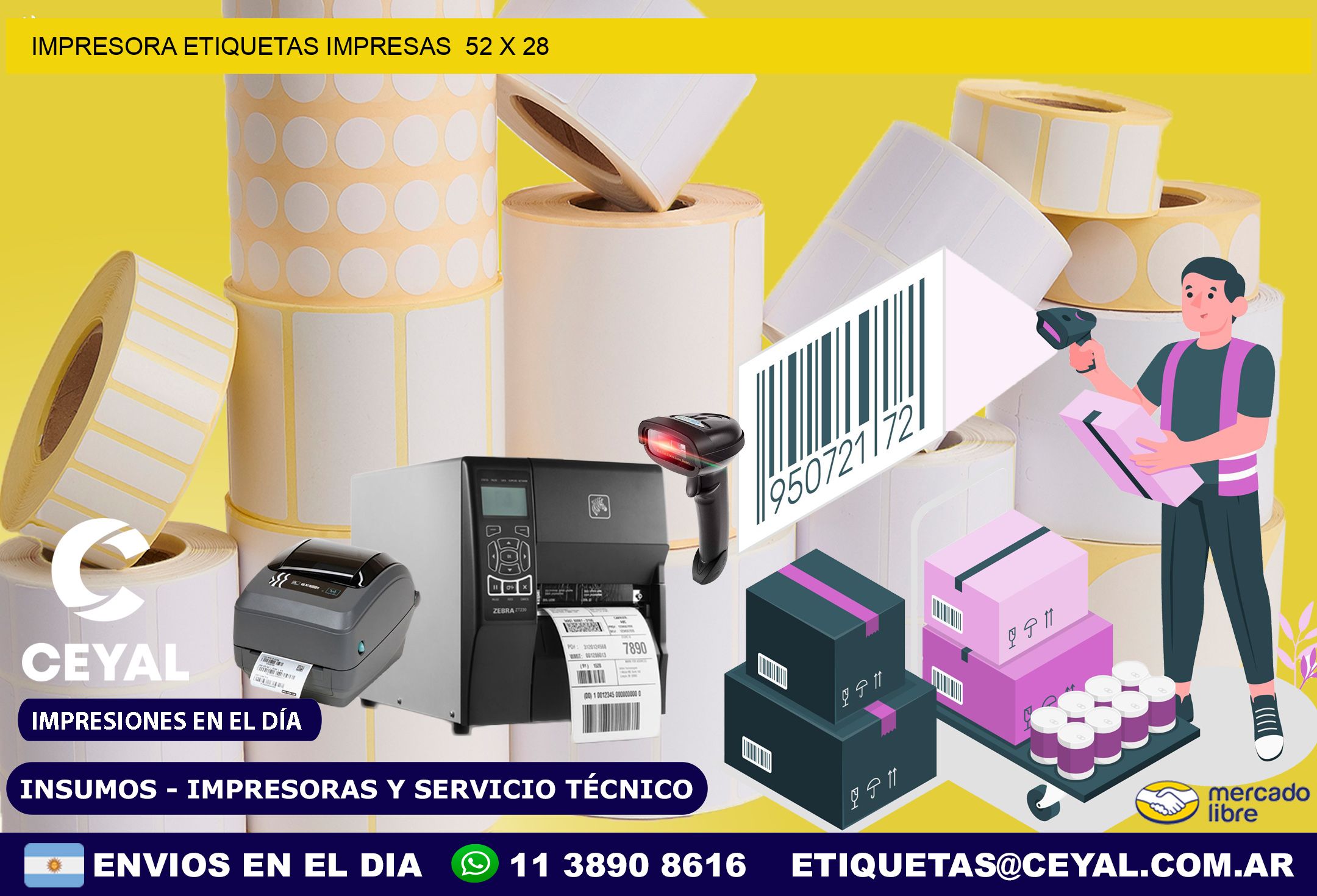 IMPRESORA ETIQUETAS IMPRESAS  52 x 28