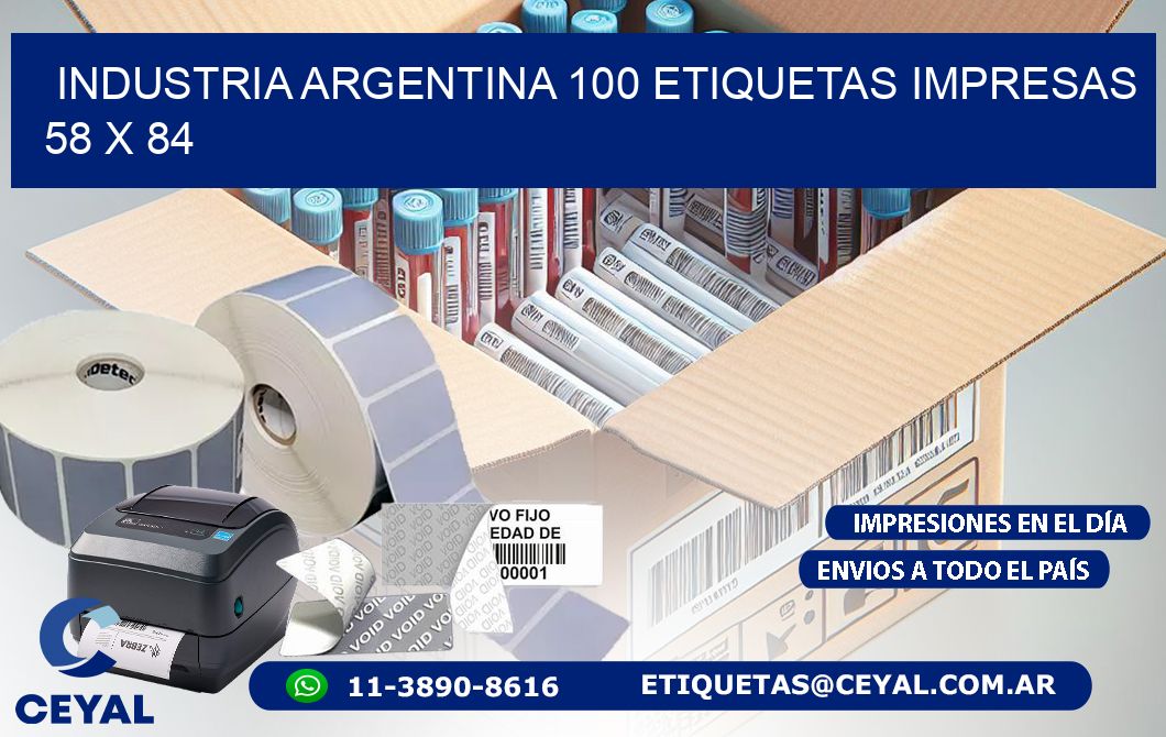 INDUSTRIA ARGENTINA 100 ETIQUETAS IMPRESAS  58 x 84