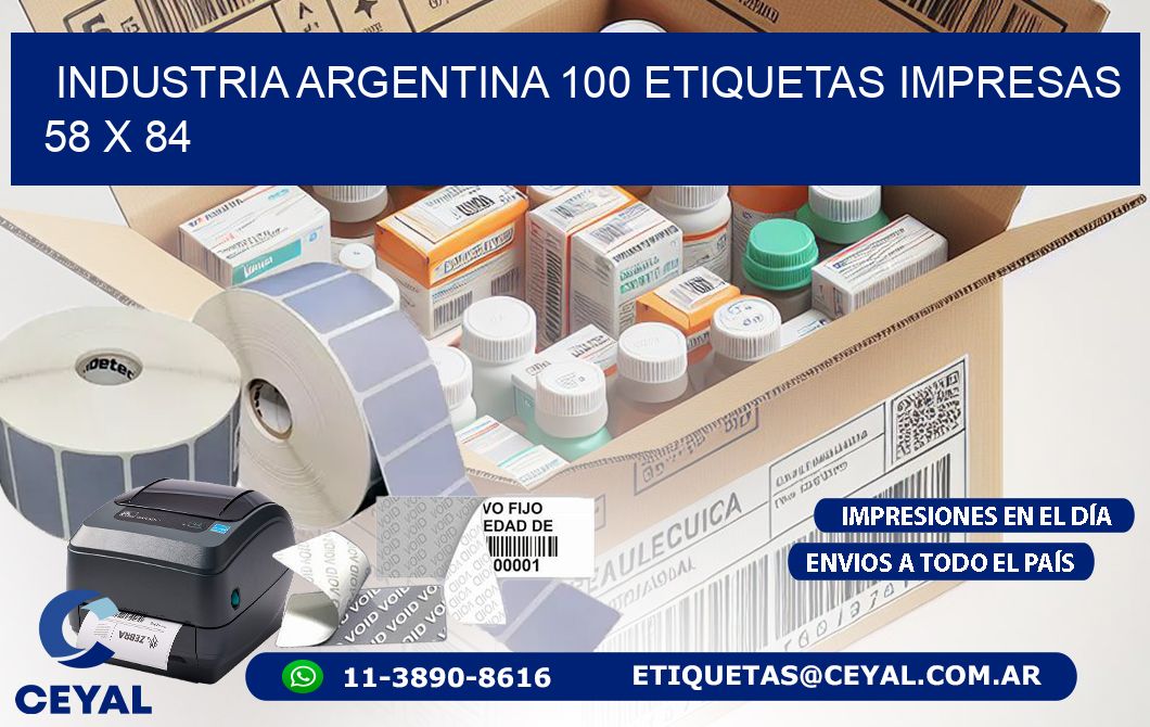 INDUSTRIA ARGENTINA 100 ETIQUETAS IMPRESAS  58 x 84