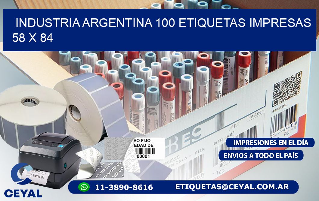 INDUSTRIA ARGENTINA 100 ETIQUETAS IMPRESAS  58 x 84