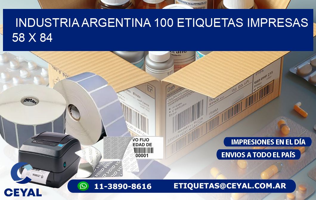 INDUSTRIA ARGENTINA 100 ETIQUETAS IMPRESAS  58 x 84
