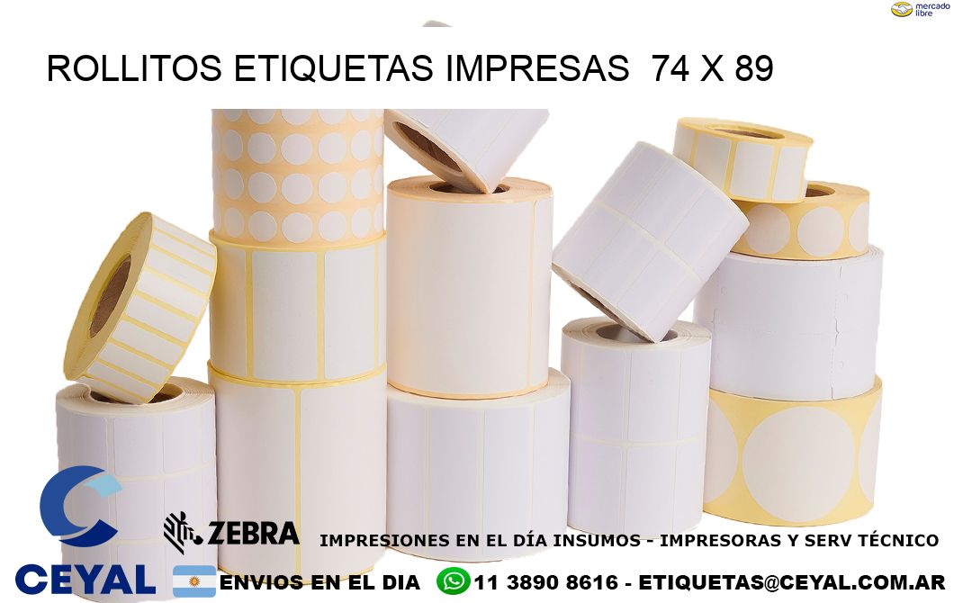 ROLLITOS ETIQUETAS IMPRESAS  74 x 89