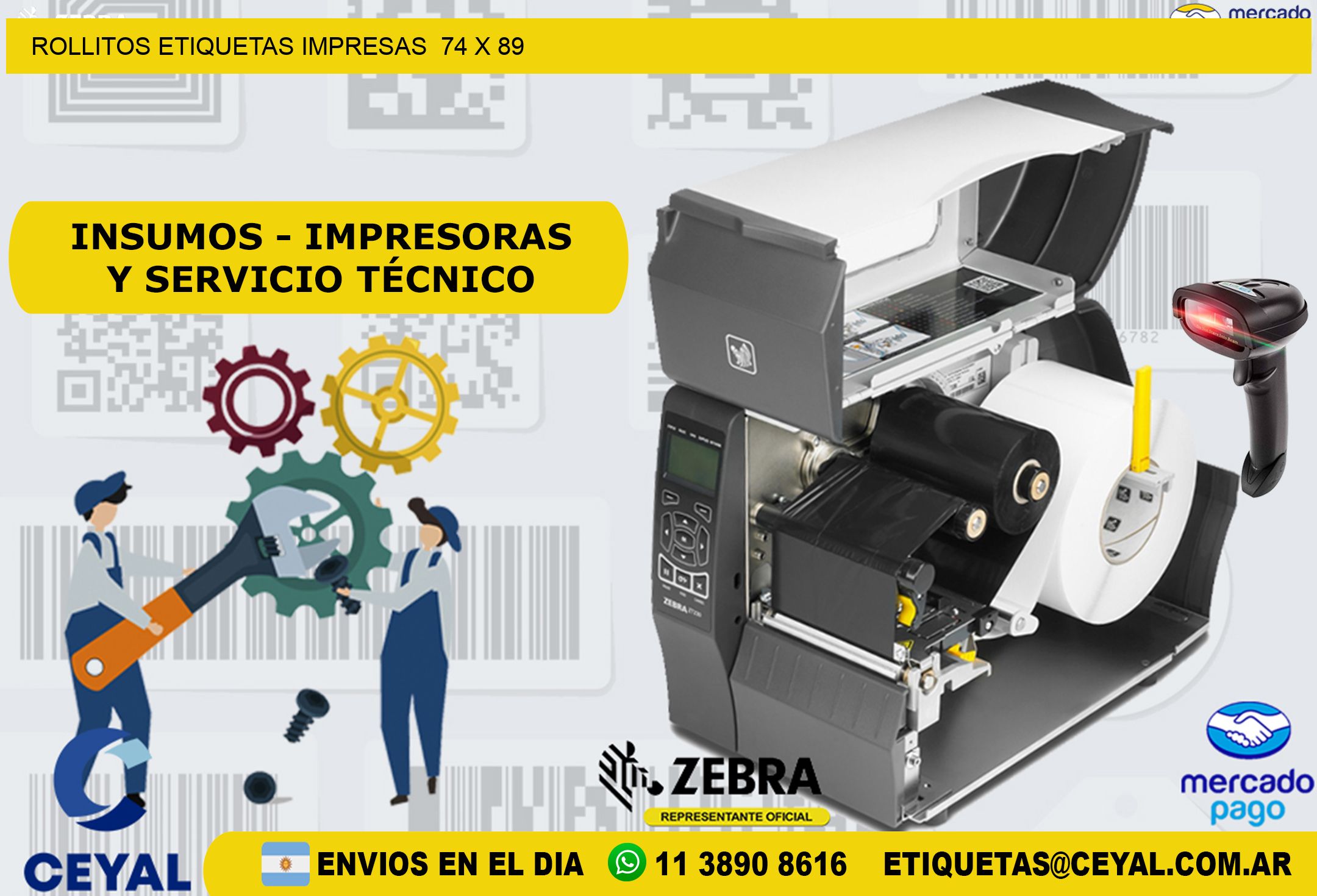 ROLLITOS ETIQUETAS IMPRESAS  74 x 89