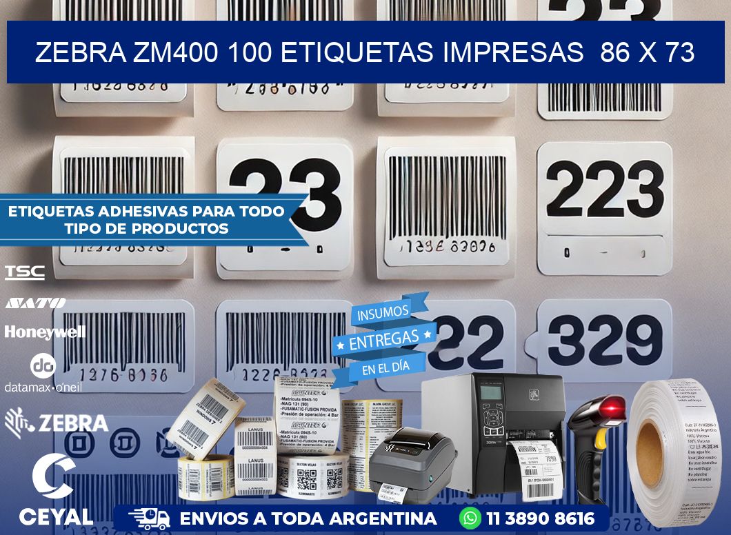 ZEBRA ZM400 100 ETIQUETAS IMPRESAS  86 x 73