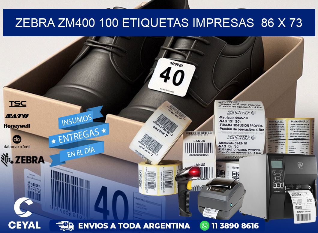 ZEBRA ZM400 100 ETIQUETAS IMPRESAS  86 x 73