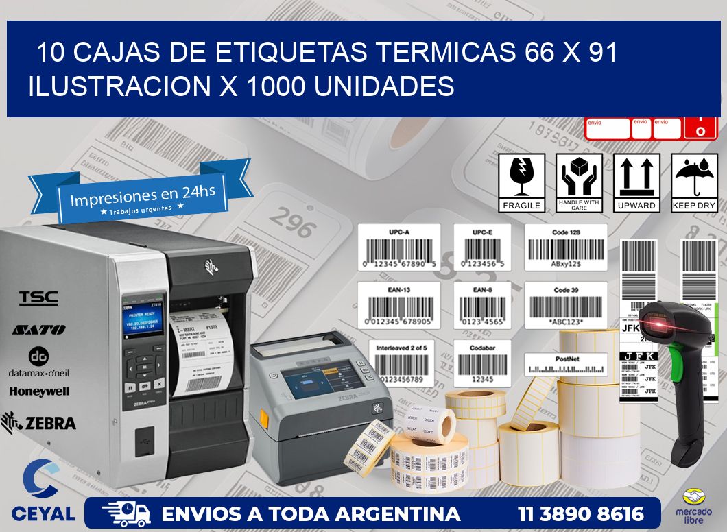 10 CAJAS DE ETIQUETAS TERMICAS 66 x 91 ILUSTRACION X 1000 UNIDADES