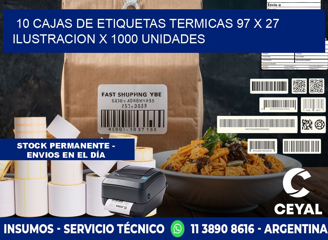 10 CAJAS DE ETIQUETAS TERMICAS 97 x 27 ILUSTRACION X 1000 UNIDADES