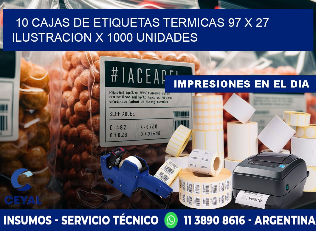 10 CAJAS DE ETIQUETAS TERMICAS 97 x 27 ILUSTRACION X 1000 UNIDADES