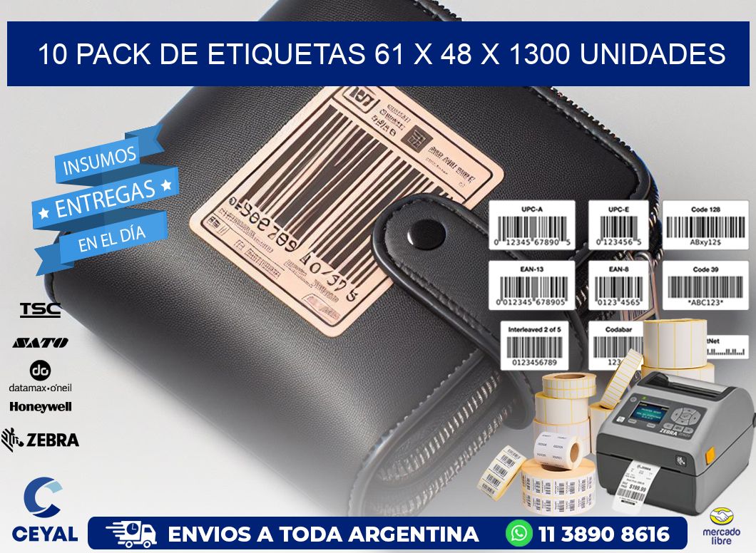 10 PACK DE ETIQUETAS 61 x 48 X 1300 UNIDADES