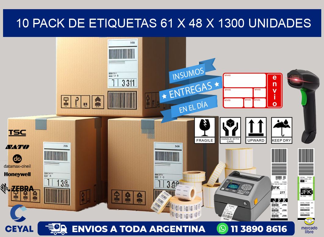 10 PACK DE ETIQUETAS 61 x 48 X 1300 UNIDADES