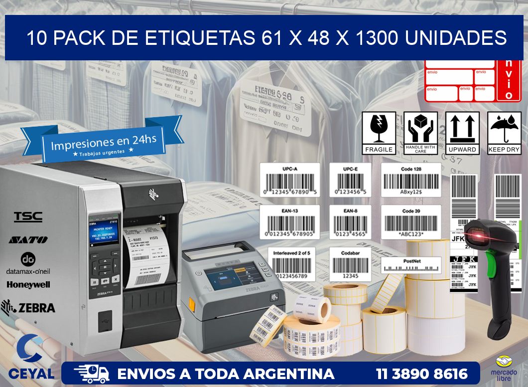 10 PACK DE ETIQUETAS 61 x 48 X 1300 UNIDADES